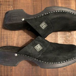 Authentic Chanel black suede clogs  size 40